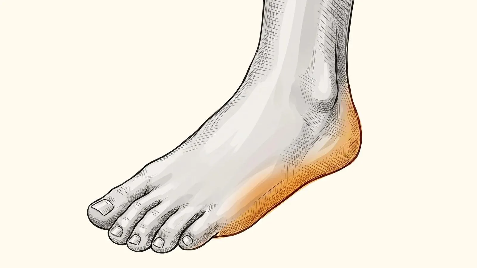 Illustration of a bare foot with its outer edge glowing orange