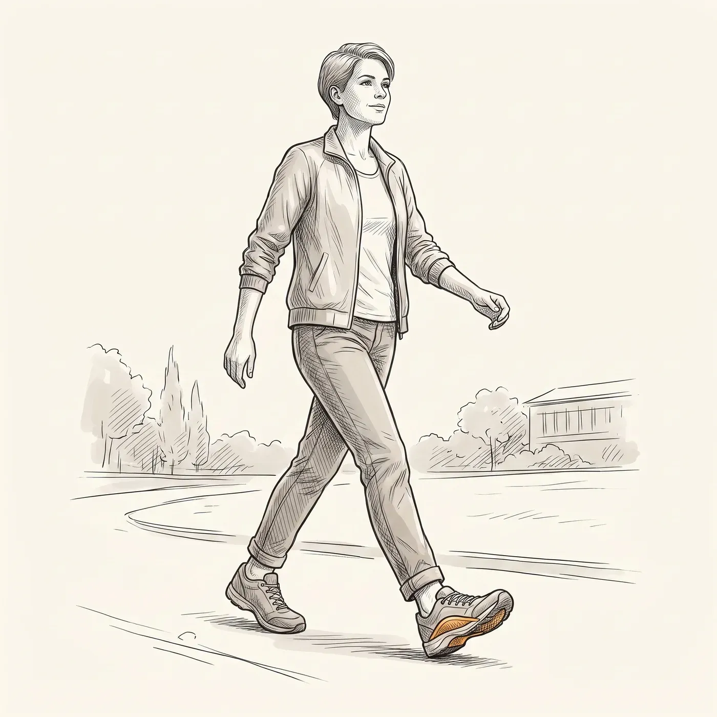 Illustration of a person walking confidently and actively