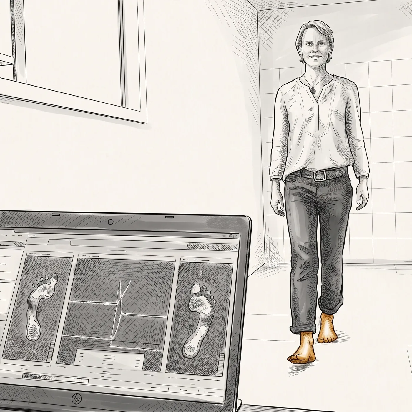 Illustration of a person walking confidently with efficient, healthy movement