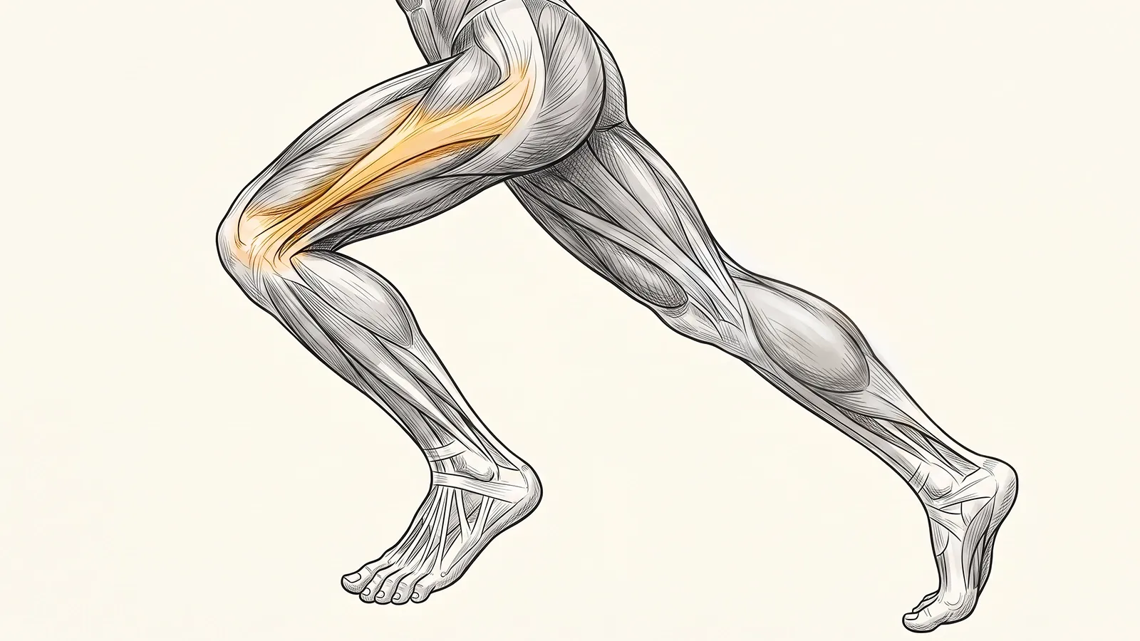Illustration of an inflamed strip along the outer thigh and knee