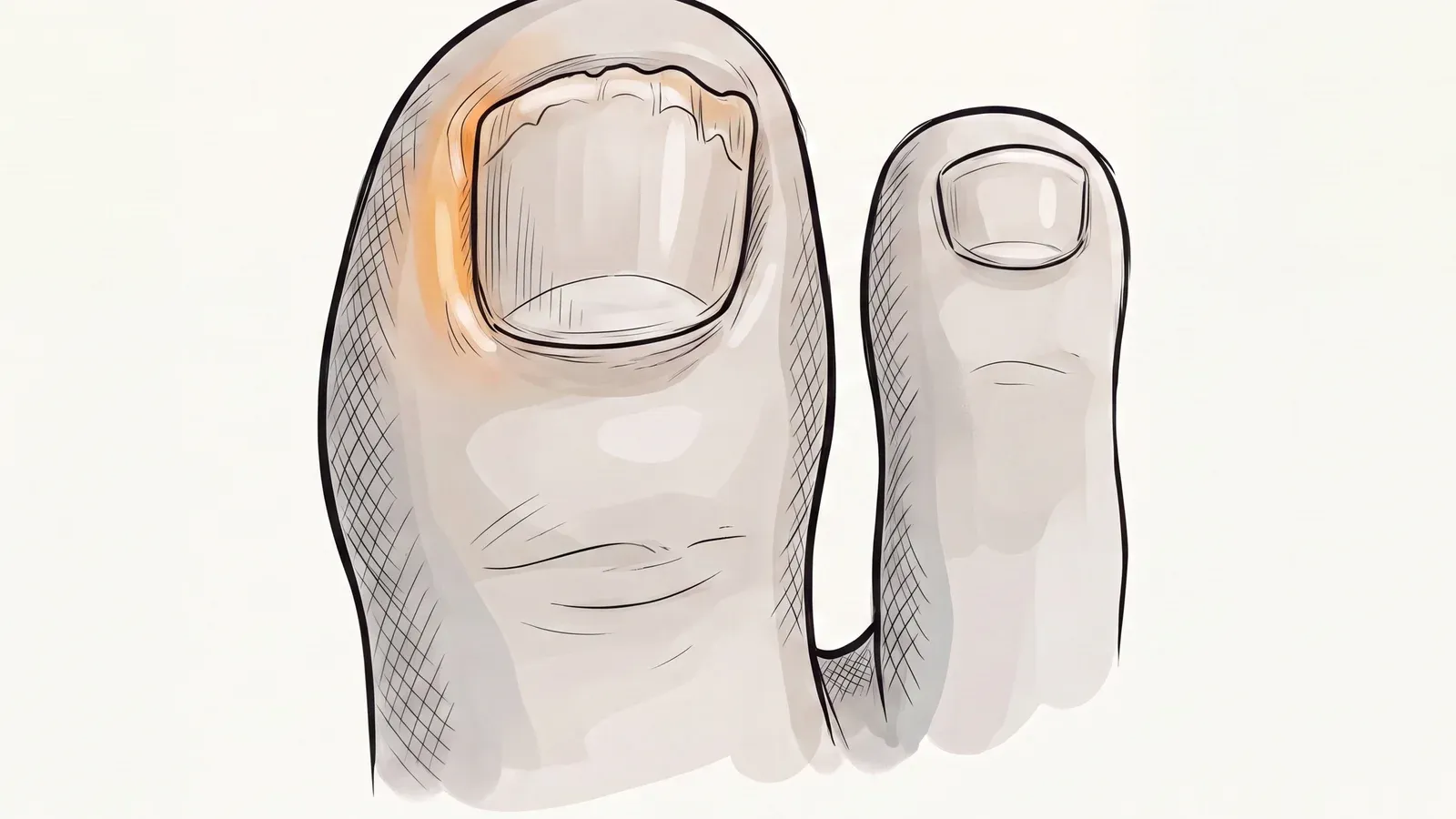 Illustration of a toe after partial nail avulsion surgery, showing the healing nail