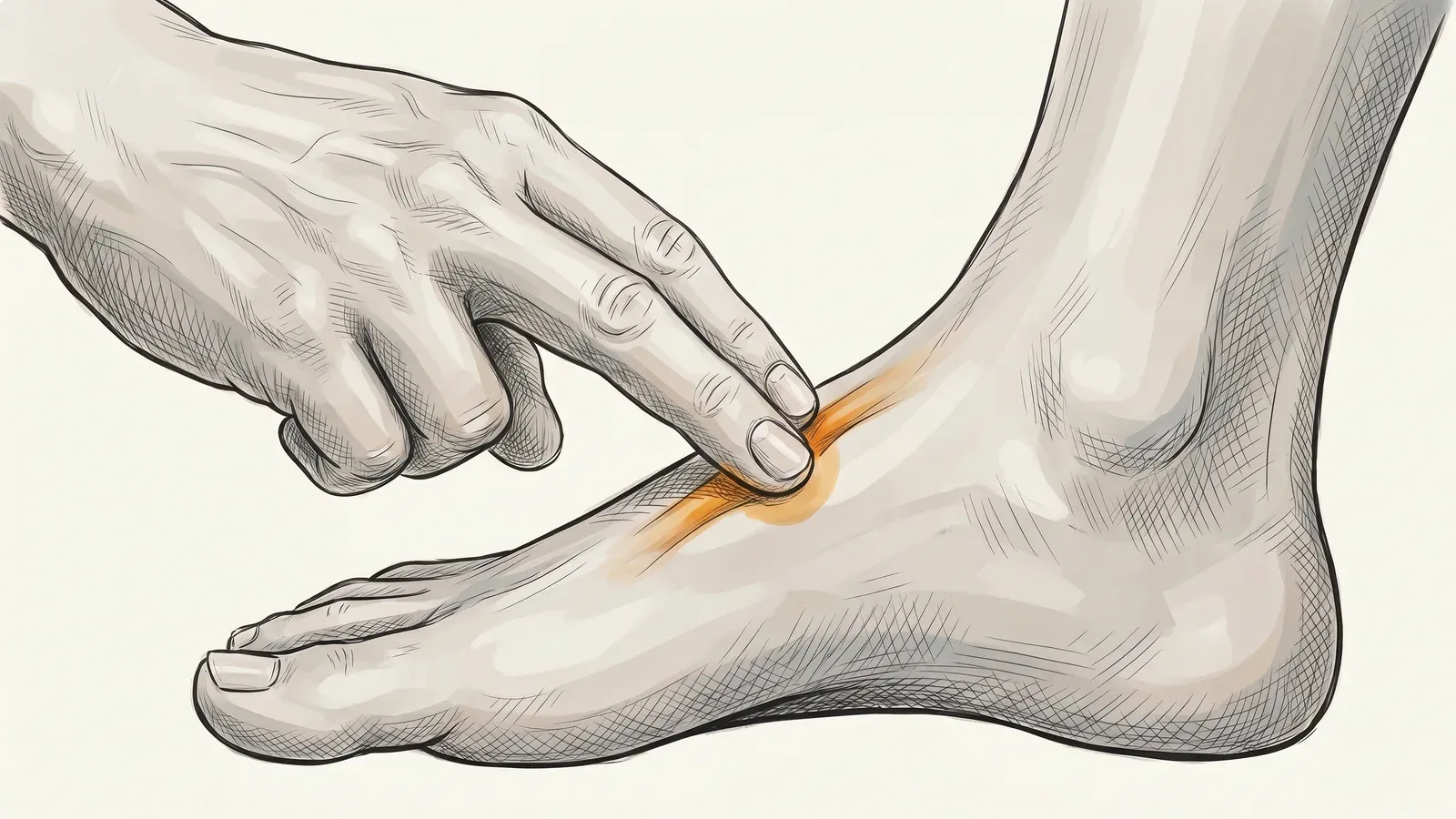 Illustration of a podiatrist checking a pedal pulse at the top of the foot near the ankle