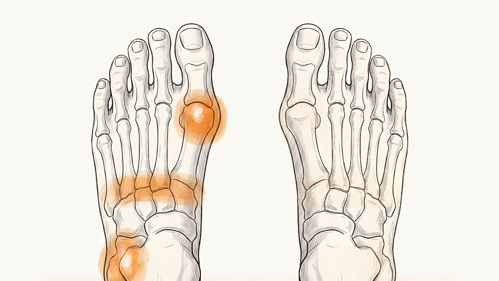 Illustration of a foot with bony joint changes from osteoarthritis