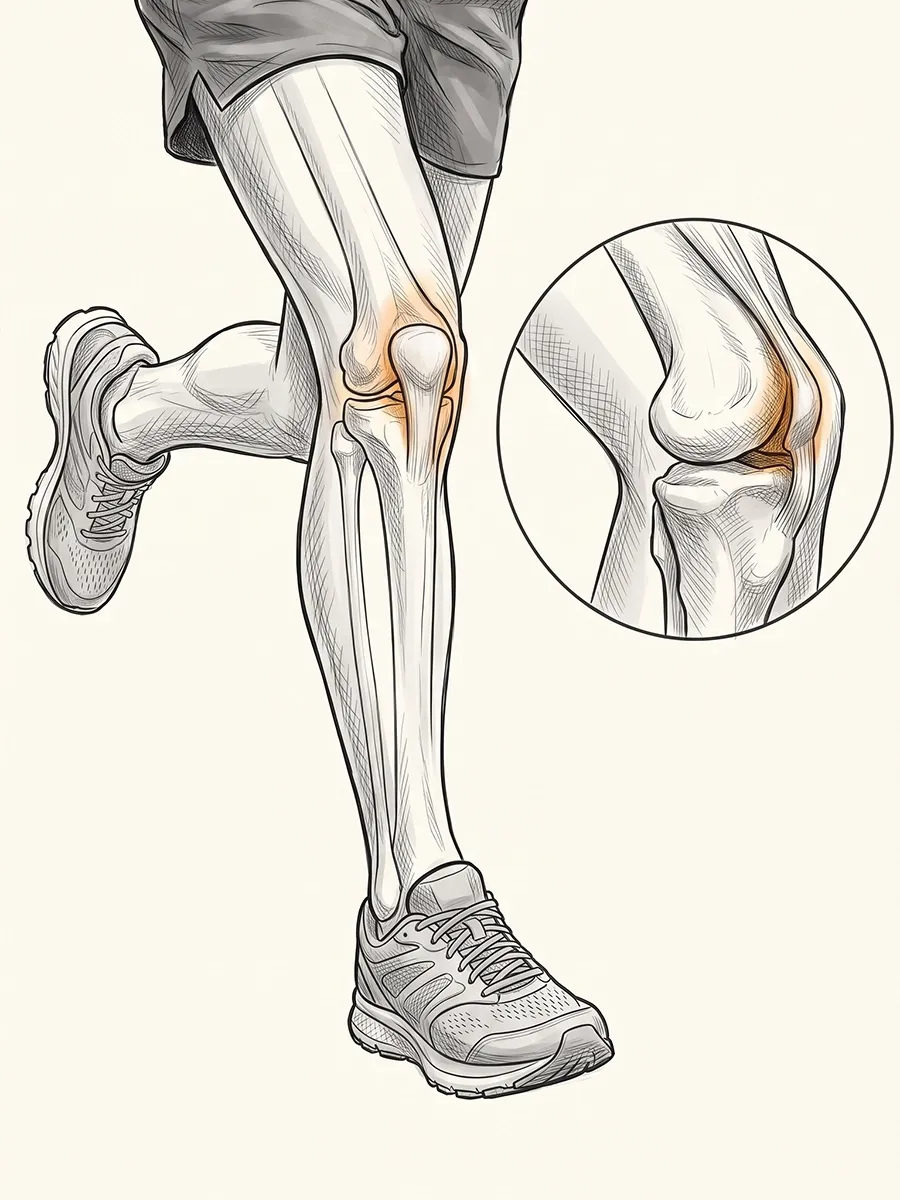 Illustration of discomfort around the kneecap from patellofemoral pain