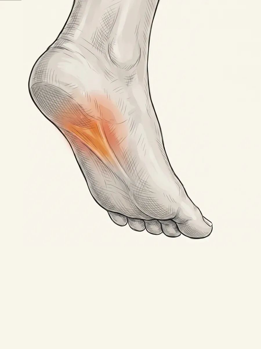 Illustration of an inflamed, tender heel and arch from plantar fasciitis